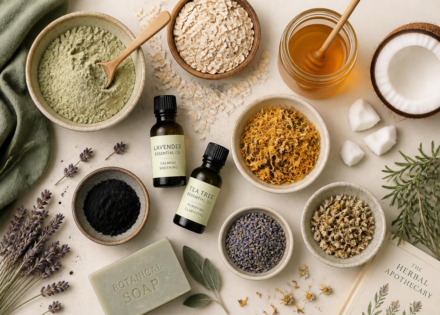 Ingredientes naturais para saboaria: argilas, ervas, mel e óleos