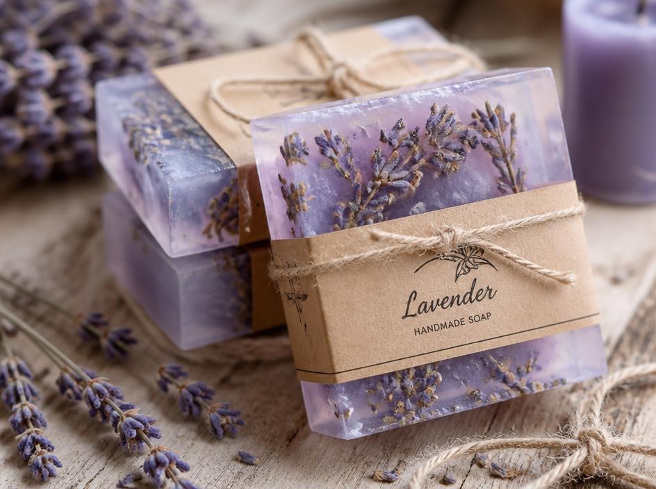 Sabonete glicerinado de lavanda com flores secas